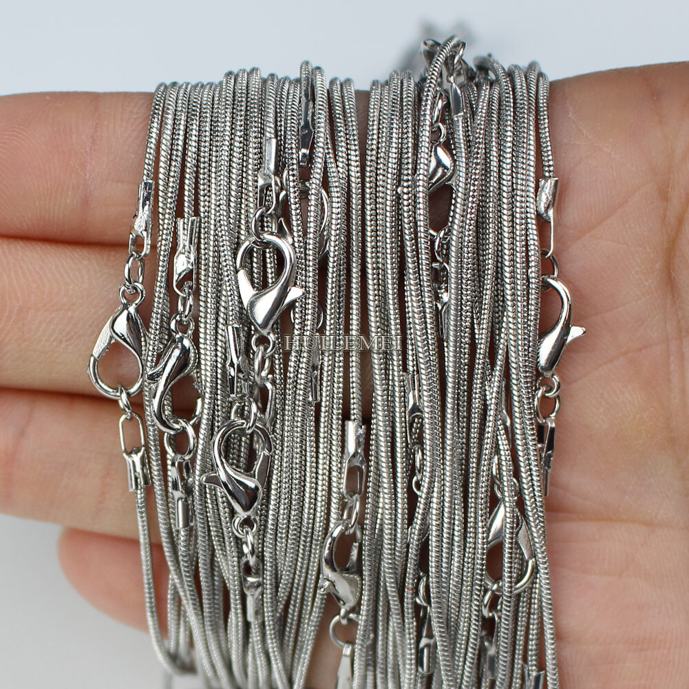 10pcs Rhodium / Dark Silver Plated 1.2mm Snake Chain Necklaces 16″ 18″ 20″ 24″