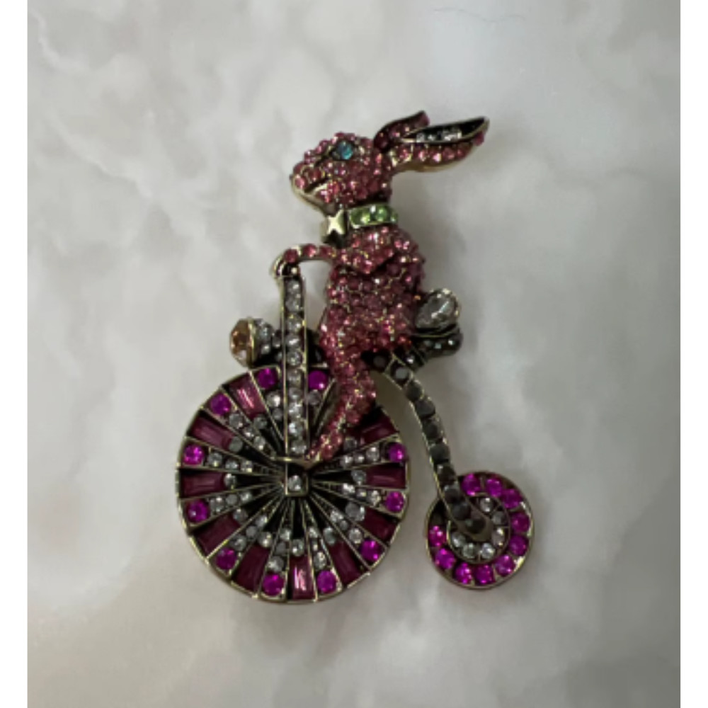 Easter Spring Bunny Brooch Rhinestone Riding Rabbit Animal Pin Gift Jewelry USA