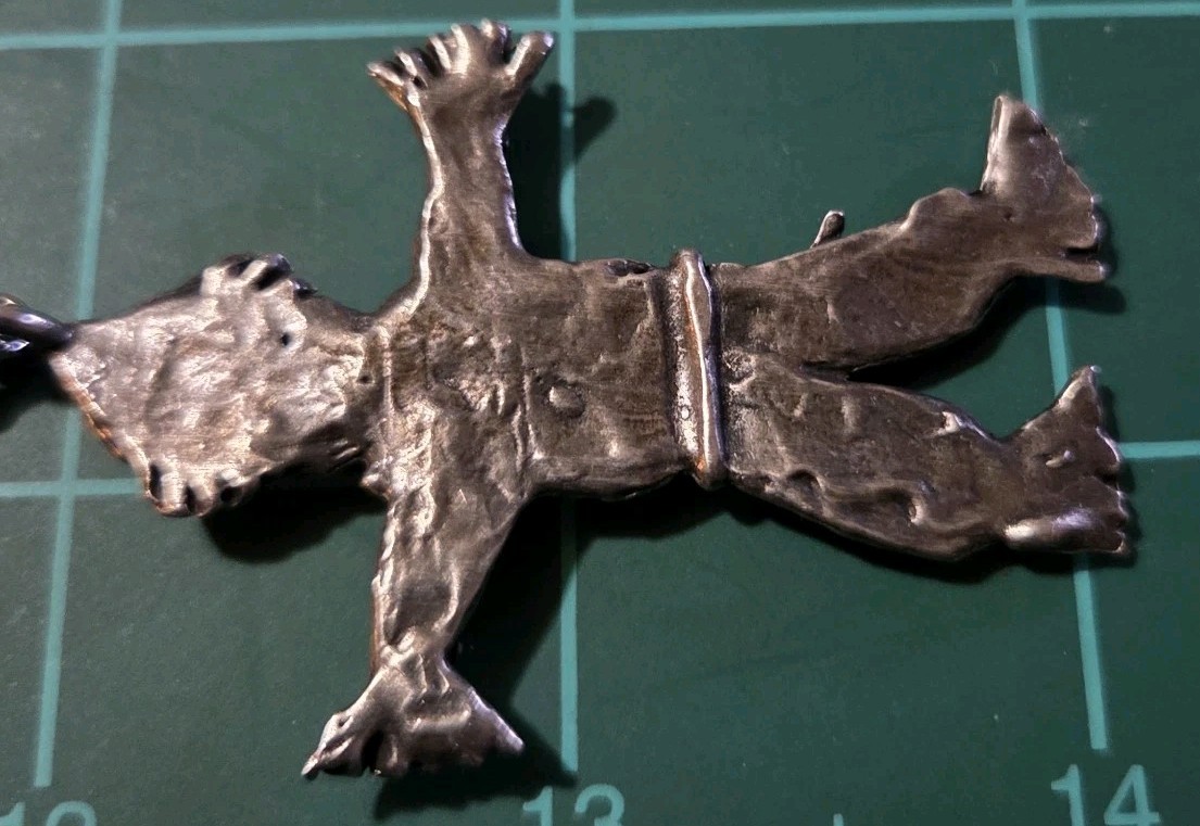 Unmarked Silver Tone Cute Scarecrow Necklace Fall Halloween ~23″ & ~2″ Pendant
