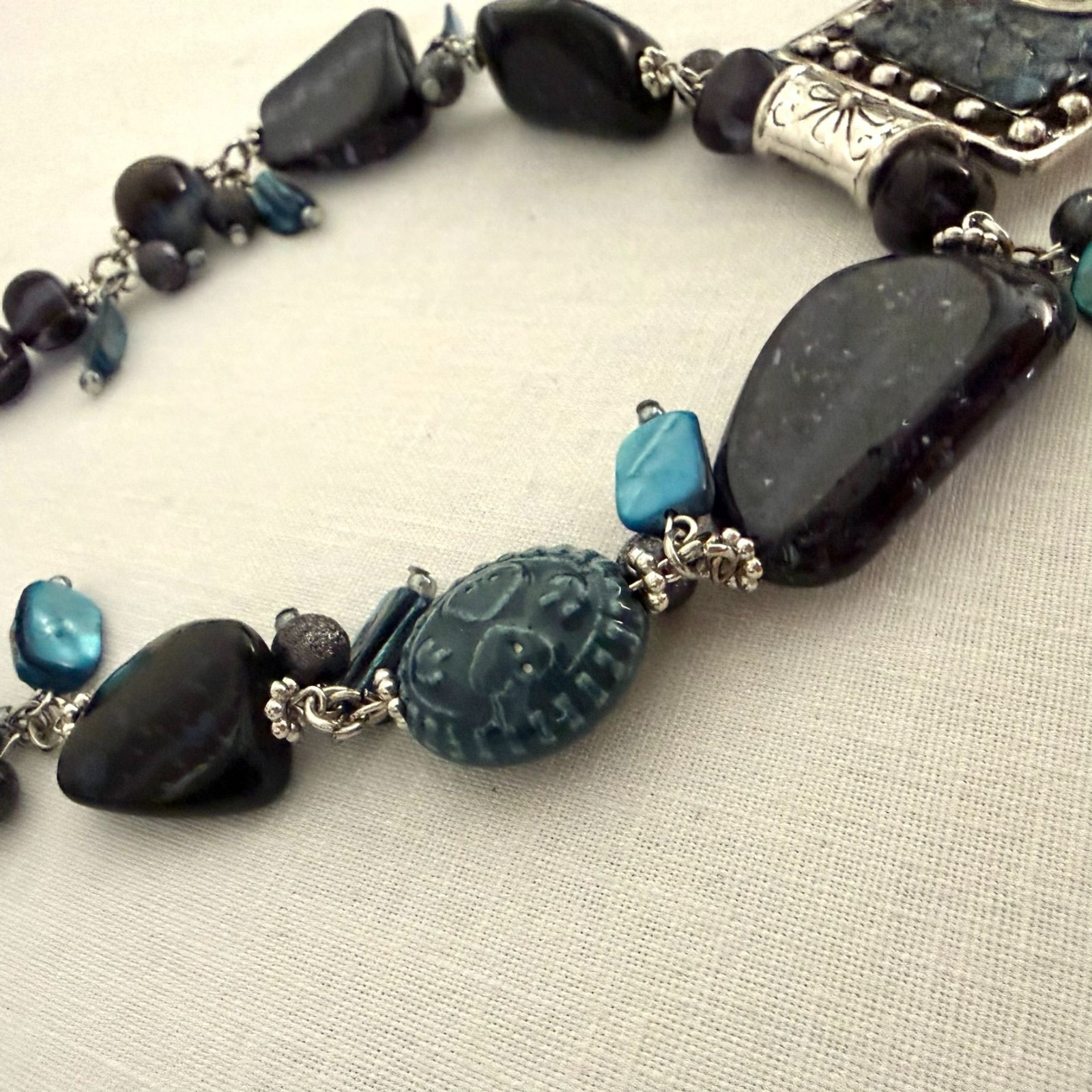Drapers & Damons Architectural Statement Necklace Blue Stone Silver Pendant