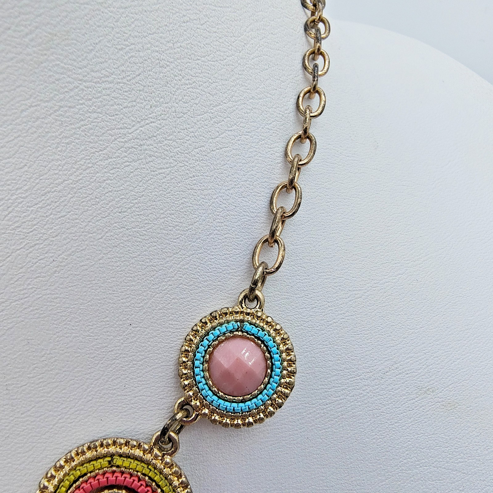 Boho Chic Beaded Medallion Bib Necklace Colorful Maximalist Ethnic Style