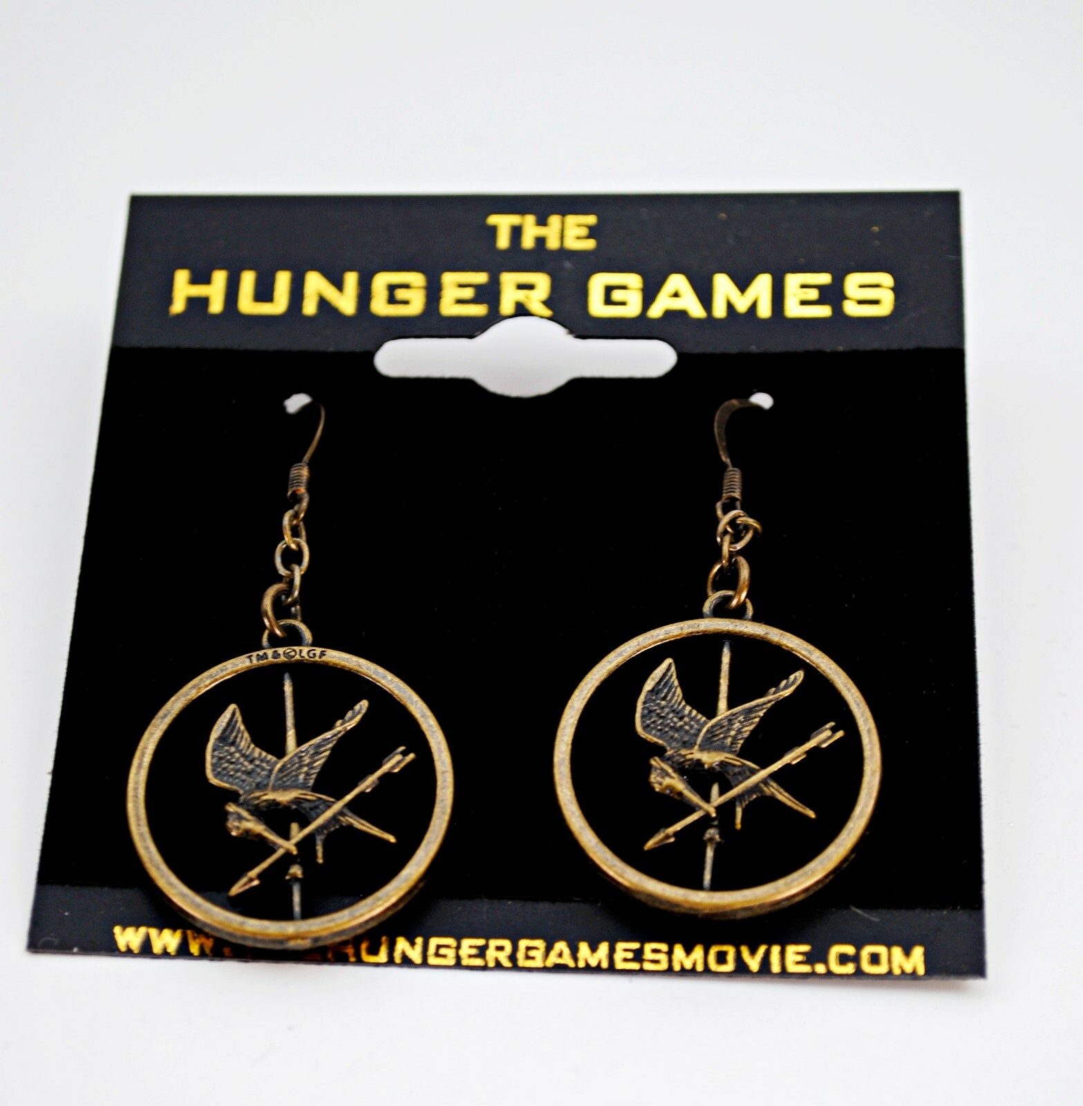 Hunger Games Earrings Mockingjay Dangle Pendant Fire Arrow Gold Brass Drop New