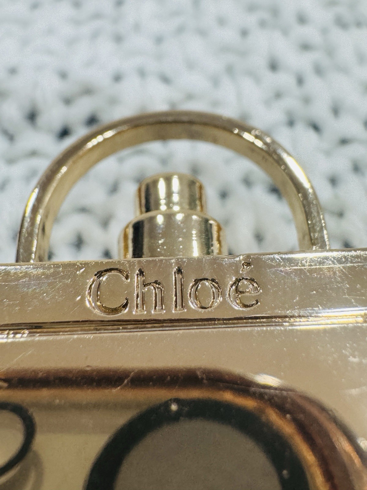 Chloé Gold Tone Perfume Bottle Padlock Charm Pendant Designer