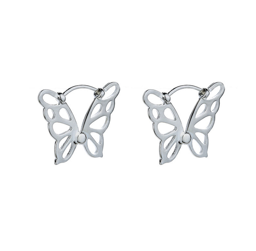 S999 Sterling Silver Huggie Hoop Earrings Hollow Butterfly Gift Box H9