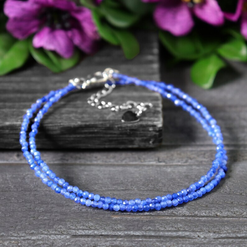Blue Aventurine Tiny 2mm Beaded Choker Healing Dainty Women Crystal Necklace