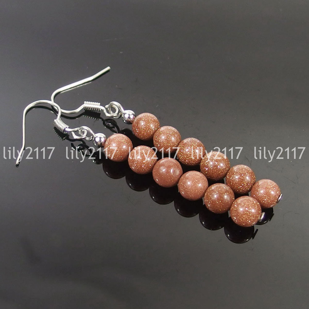 Natural 6-10mm assorted Jade Gemstone Round beads 925 Silver Hook Dangle Earring