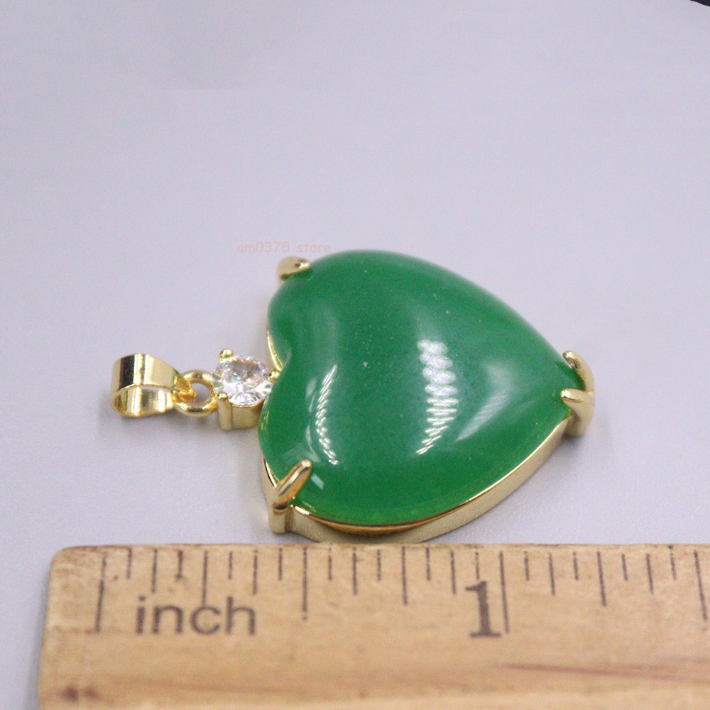 Gold Plated Simulated Heating Jade Loving Heart Green Jadeite Pendant 1.18inchL