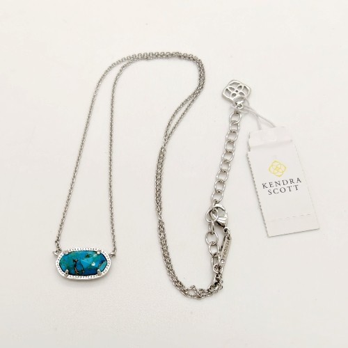 New Kendra Scott Elisa Silver Pendant Necklace In Bronze Veined Turquoise