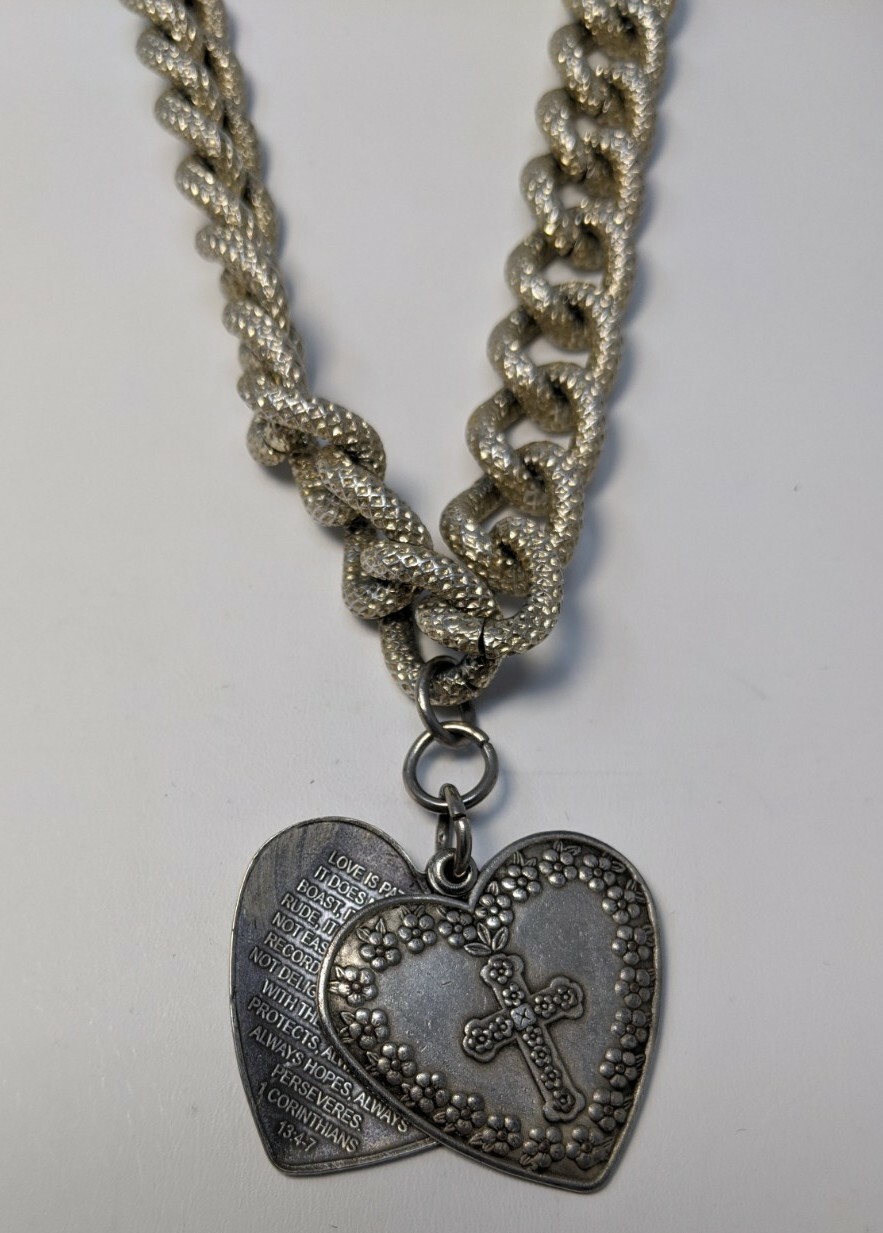 Love Never Fails 1 Corinthians Heart Necklace with Thick Chain