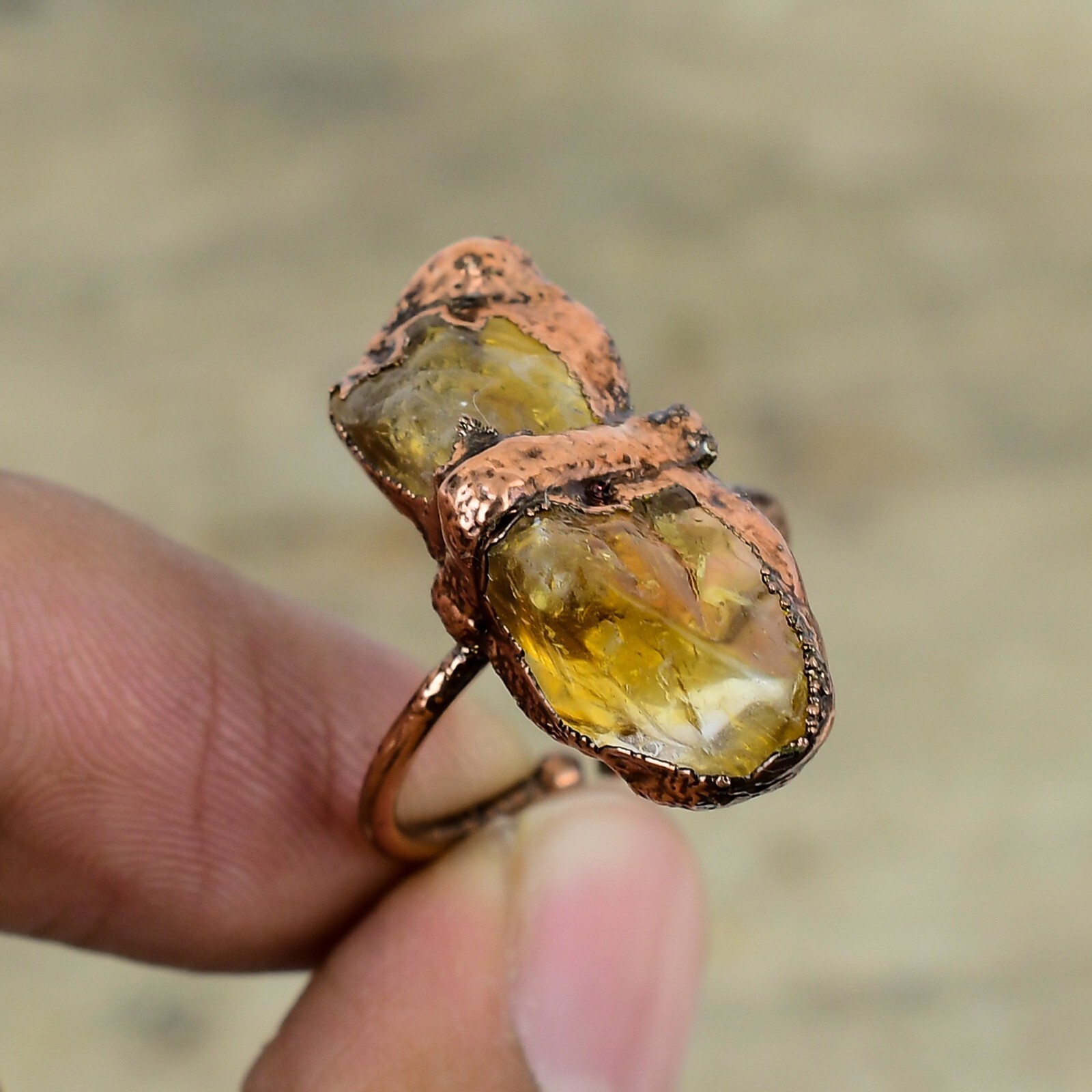 Gift For Her Copper Citrine Rough Electroformed Adjustable Ring Size Adjustable