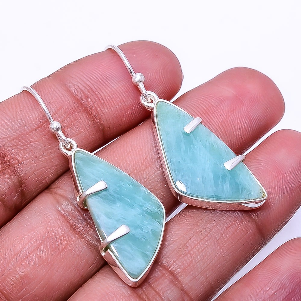 Natural Amazonite -Russia 925 Sterling Silver Handmade Earring 1.72″ E3