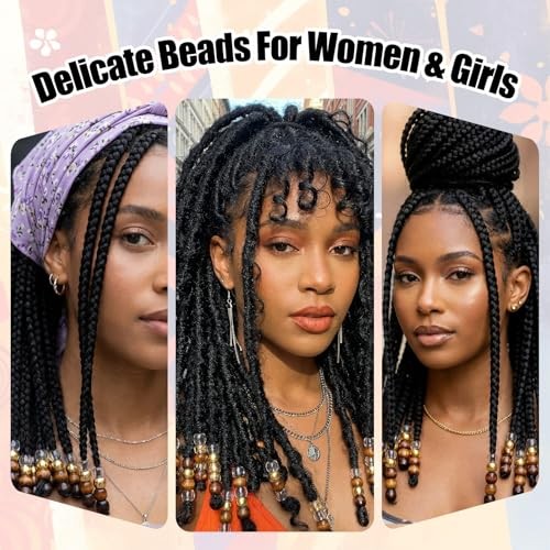60 Pcs Wooden Hair Beads for Braids & Dreadlocks, Natural Wood Hair Cuffs with