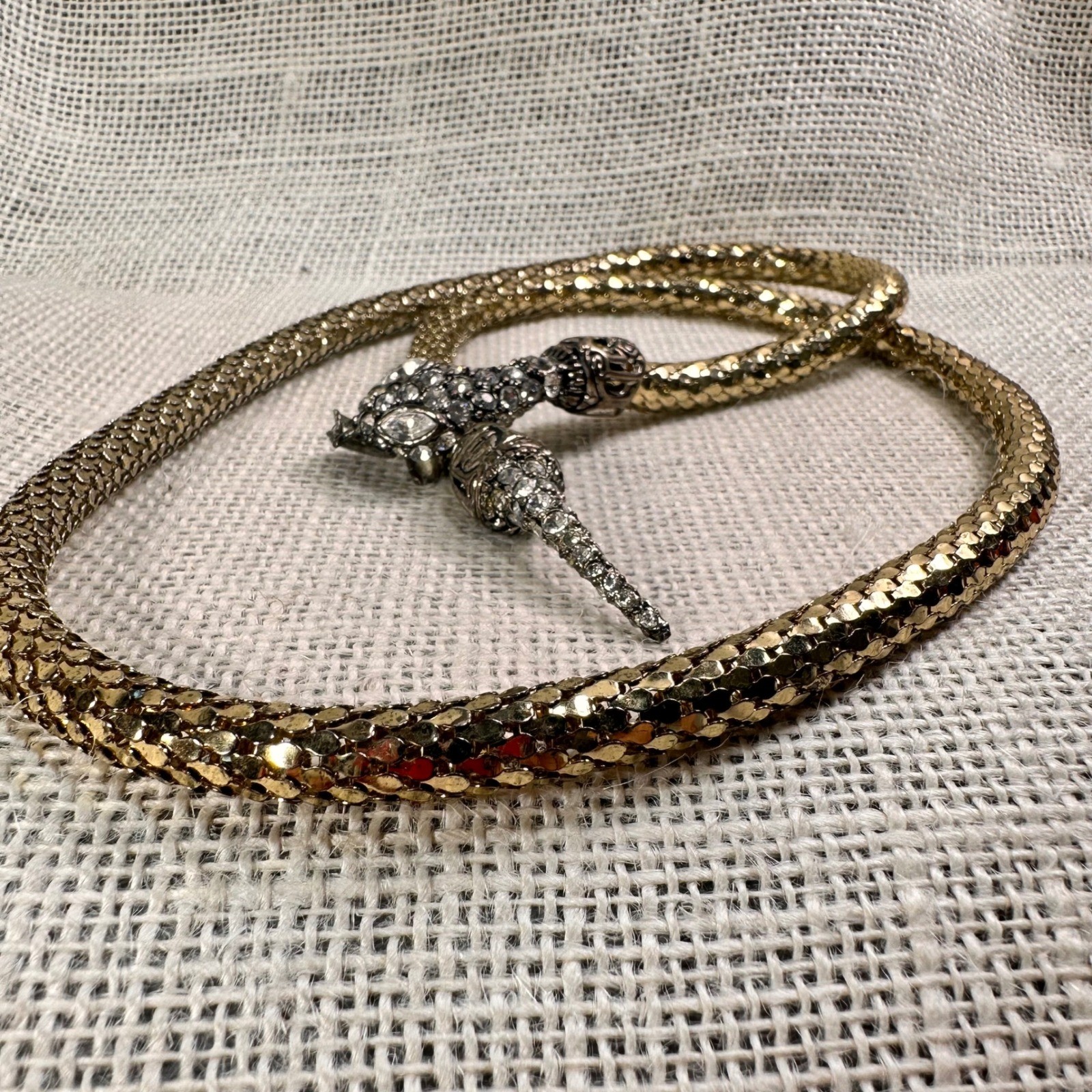 Betsey Johnson Crystal Snake Wrap Necklace Gold Tone 35″ Statement Heart