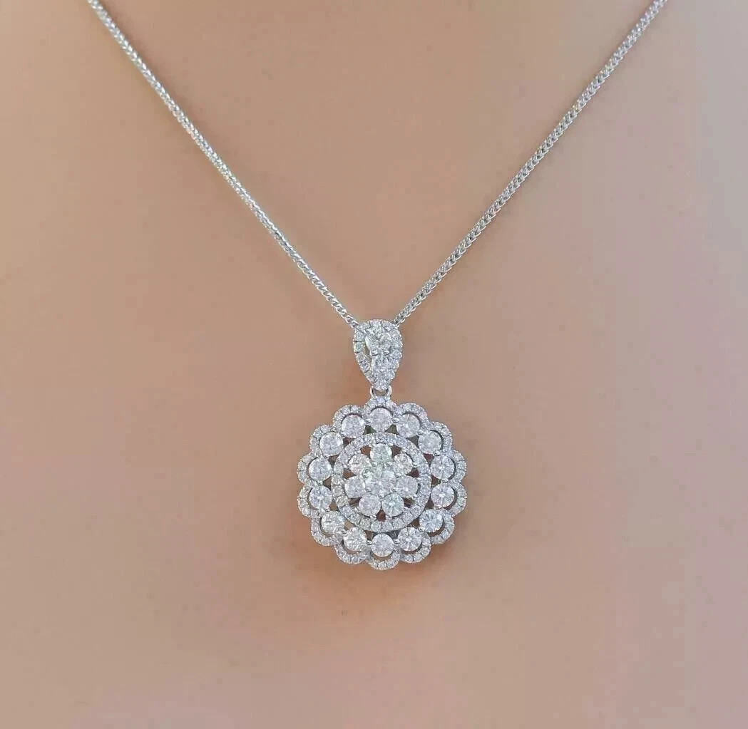 2Ct Round-Cut Lab Created Diamond Necklace Pendant 14k White Gold Plated