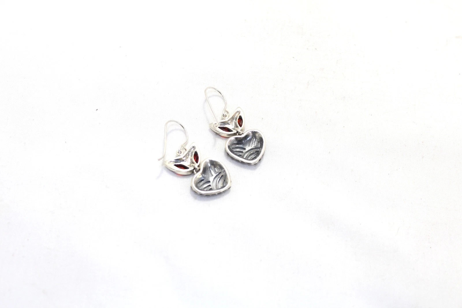 925 Sterling Silver Marcasite &Zircon Stone Handmad Designer Heart Earrings