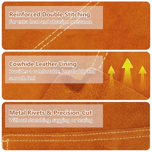 Leather Welding Apron for Men & Women, Heat & Flame Resistant Cowhide Brown