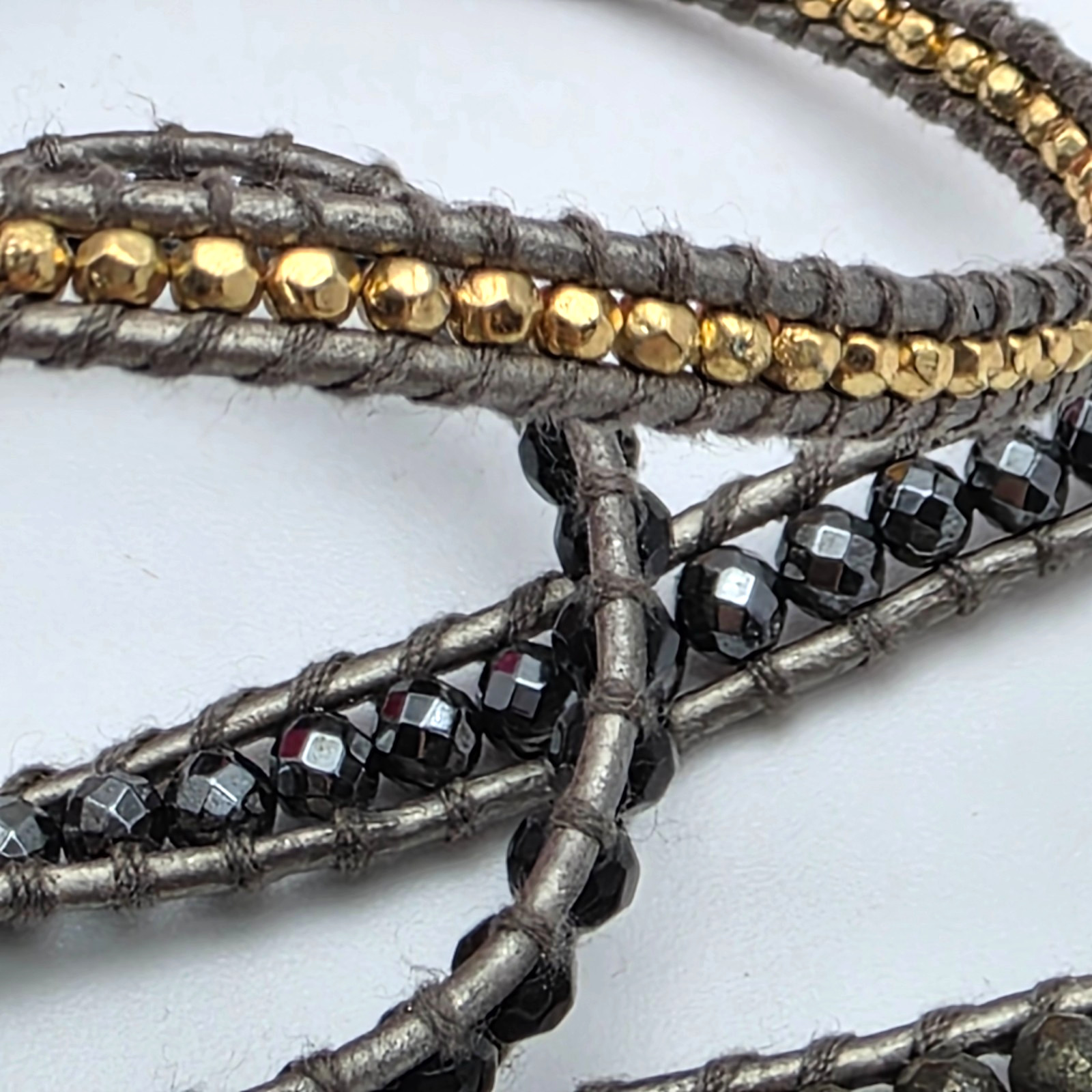 Lizou Bullet Wrap Bracelet Hematite Crystal Gray 35in Adjustable Toggle