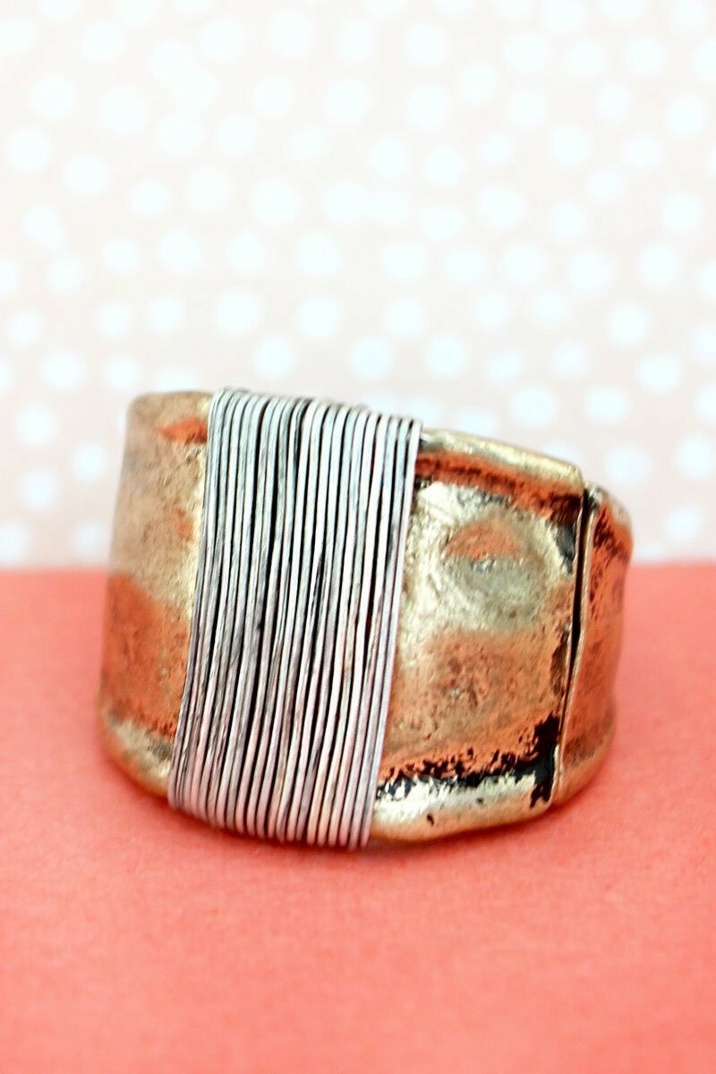 NWT Gold-tone Ring Burnished Silver-tone Wire-wrapped, Lead Compliant