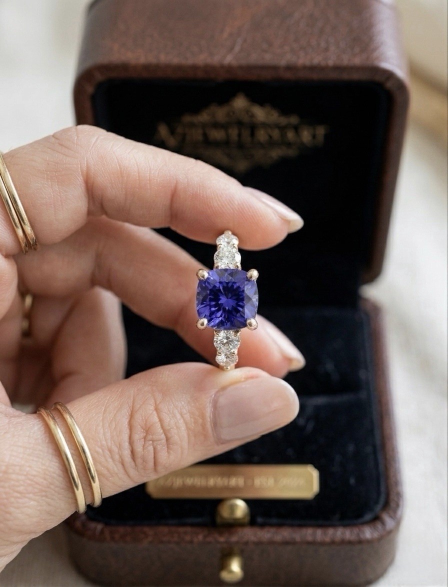Cushion Cut Tanzanite Ring 925 Sterling Silver Gift For Her Engagement Ring