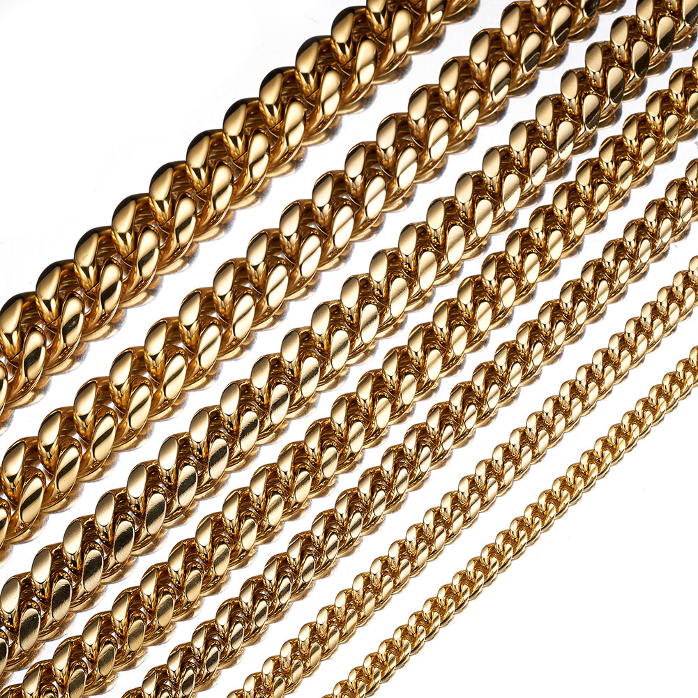 8mm-18mm Fashion Mens Chain Gold Miami Curb Cuban 316L Stainless Steel Necklace