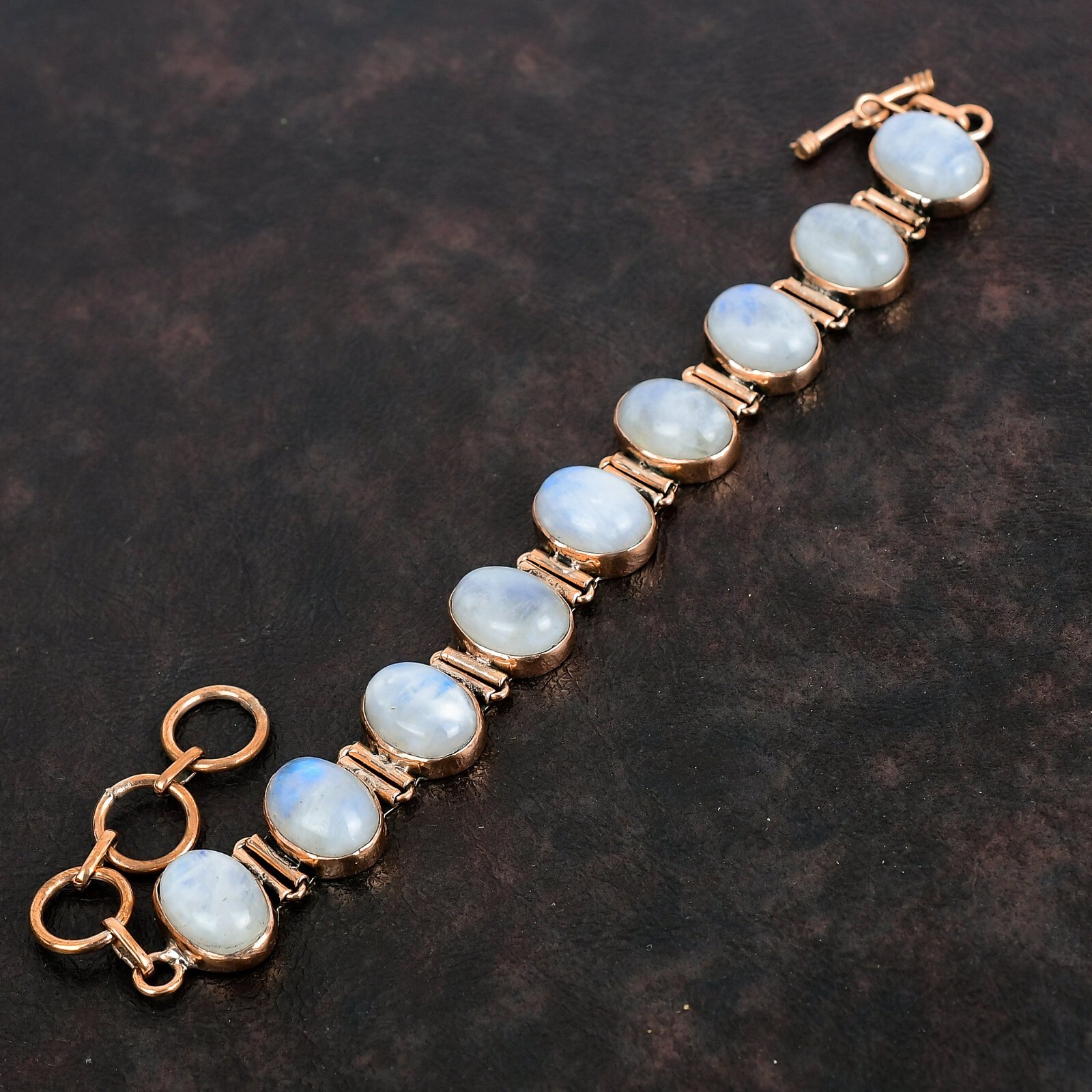 Rainbow Moonstone Adjustable Bracelet Handcrafted Copper Valentine Gift 6.0″