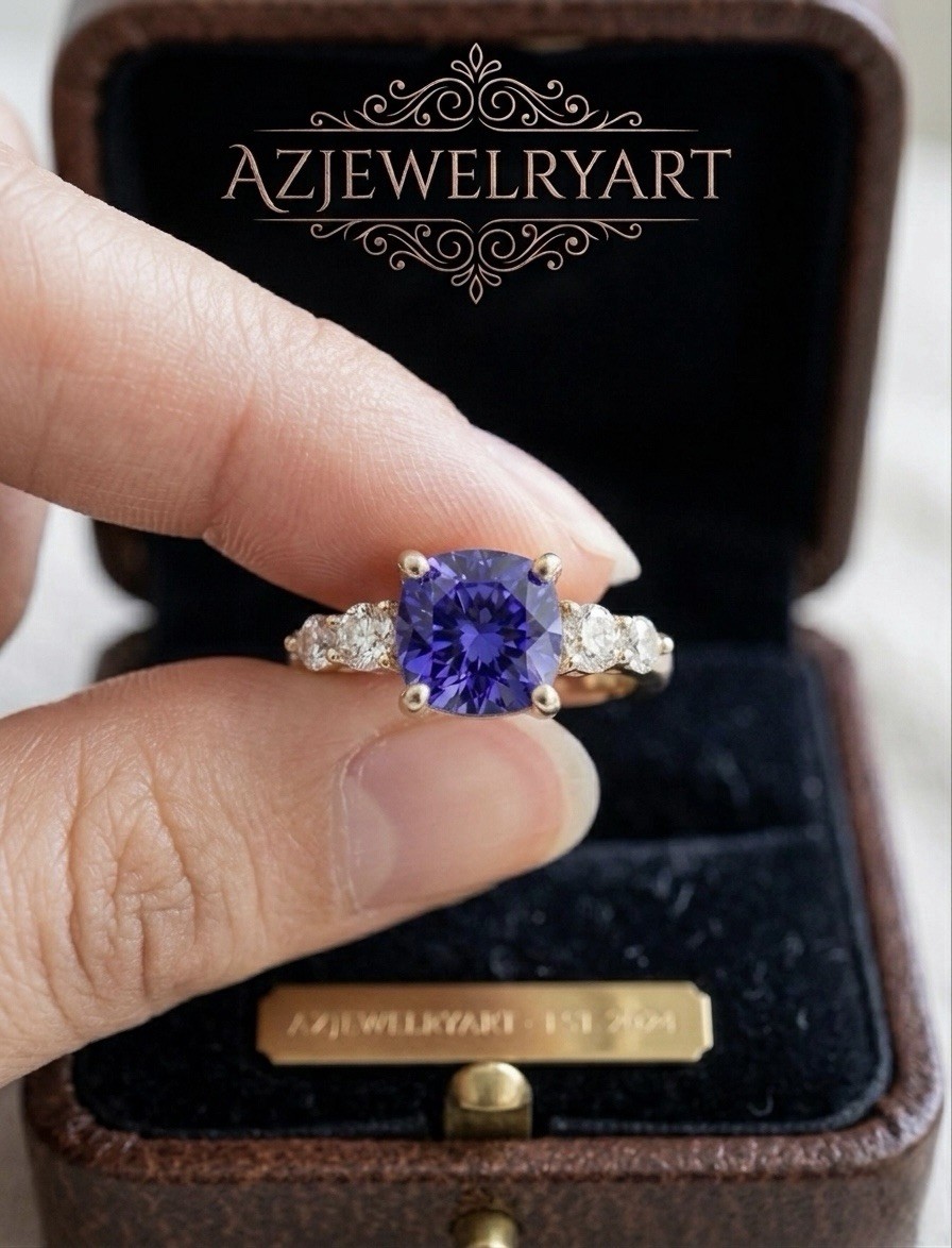 Cushion Cut Tanzanite Ring 925 Sterling Silver Gift For Her Engagement Ring