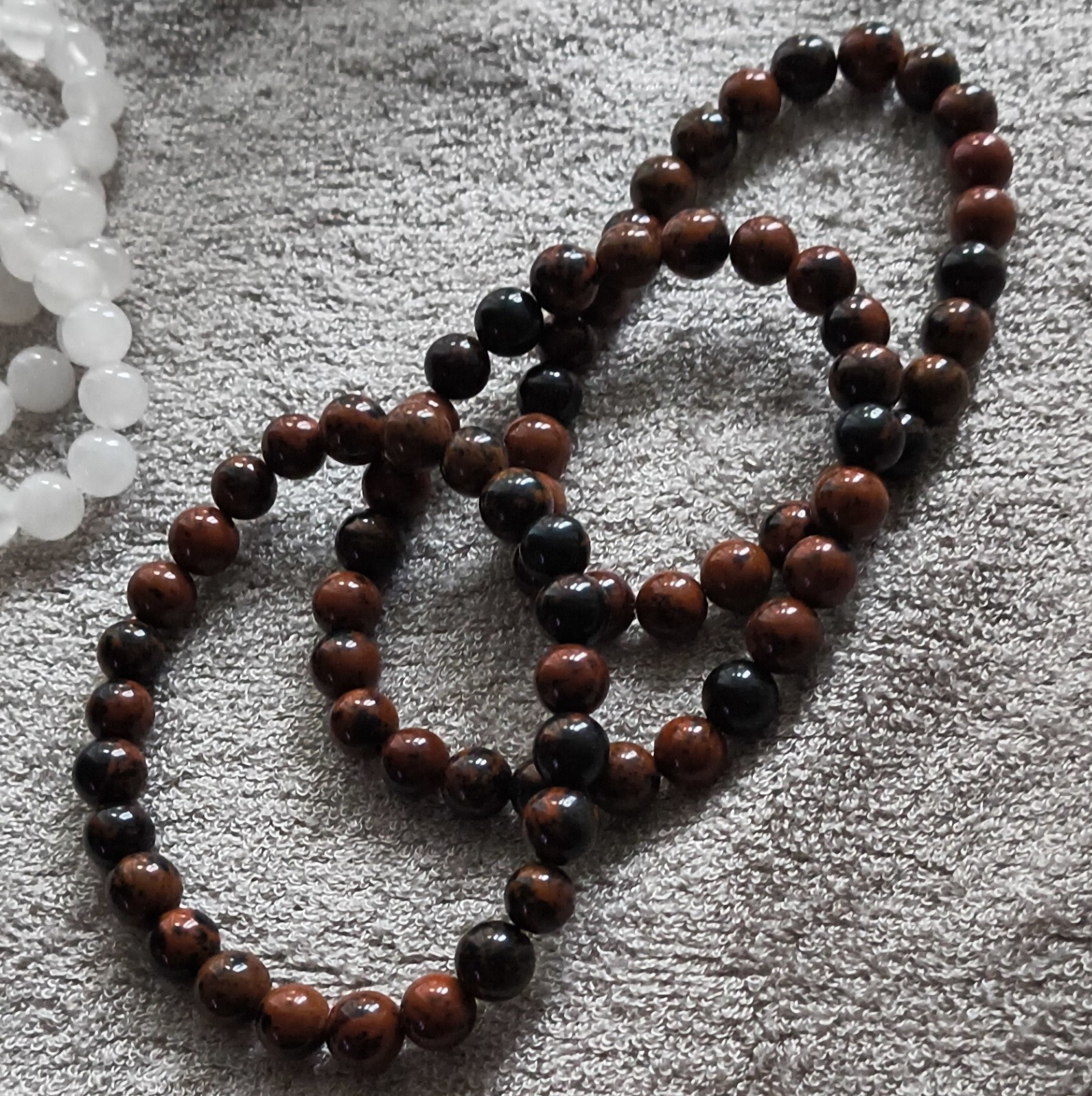 Set of 3 Brown & Black Round Stone Beaded Stretch Stackable Bracelets, No Clasp