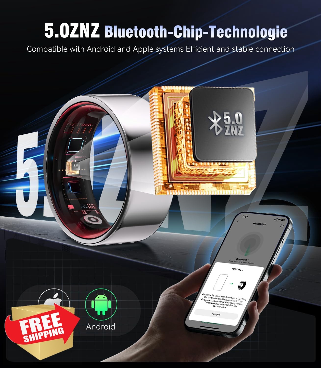 MSDQQTIY 8.0 Smart Ring Silver 9#