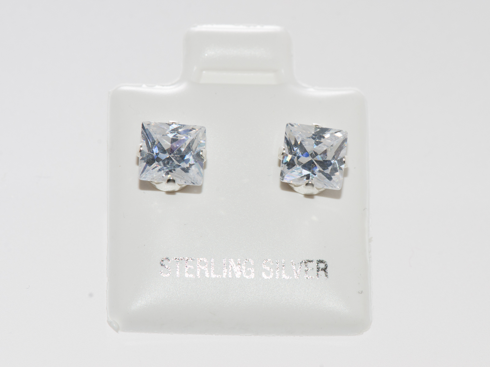 925 Sterling Silver Square Stud Earrings Clear CZ Cubic Zirconia Prong