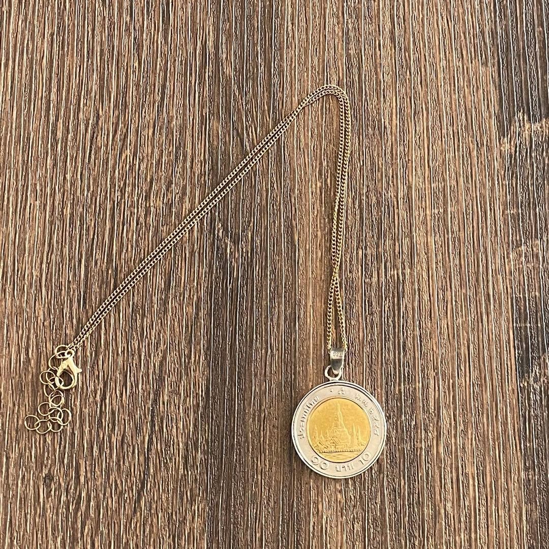Vintage Y2k Silver925 Coin Necklace Silver Gold