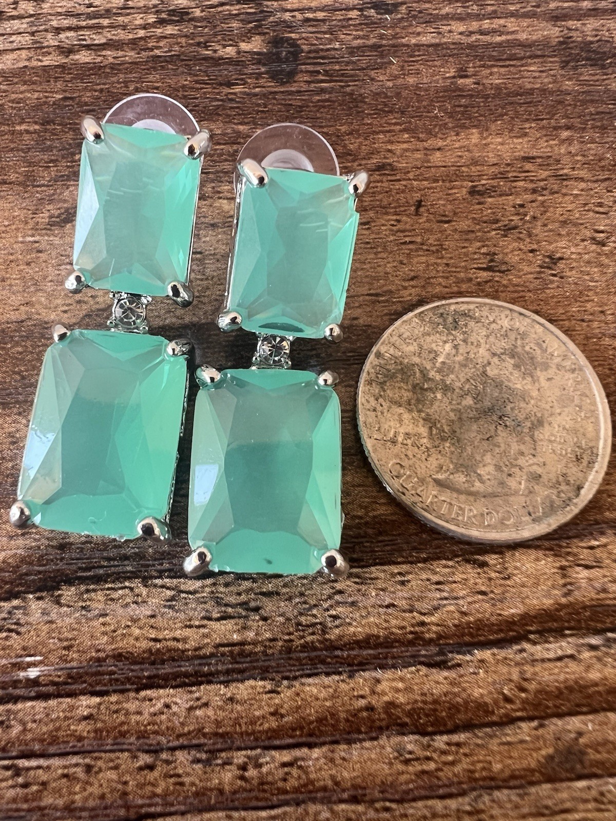 GORGEOUS 🔥 Simulated Teal Paraiba Tourmaline Rhinestone Dangle Drop Earrings