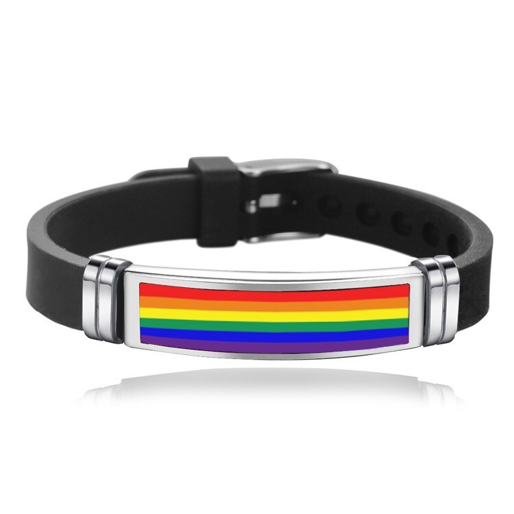 Rainbow Gay Pride Charm Buckle Silicone Bracelet LGBTQ Stainless Steel Wristband