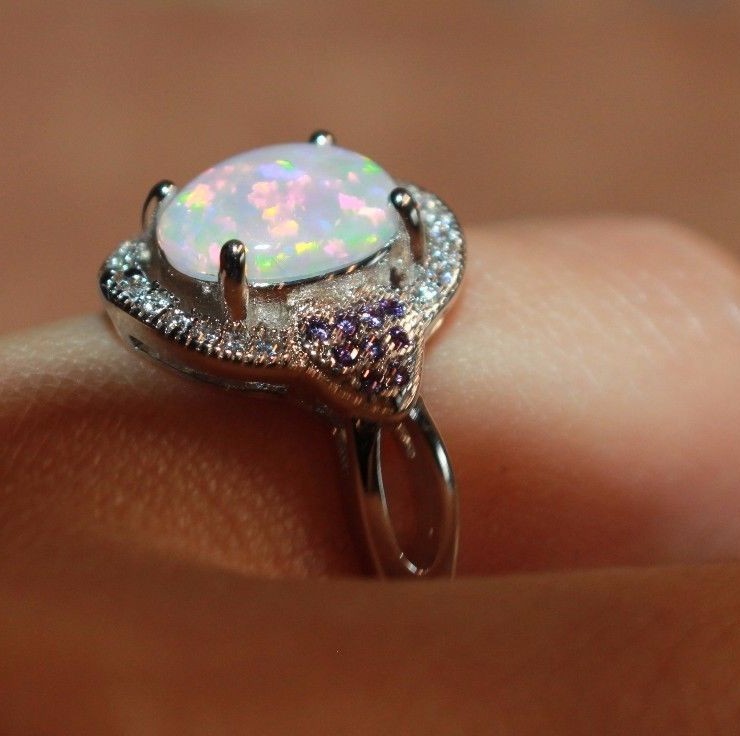 white fire opal Cz ring 6 8.5 gemstone silver jewelry engagement cocktail band J