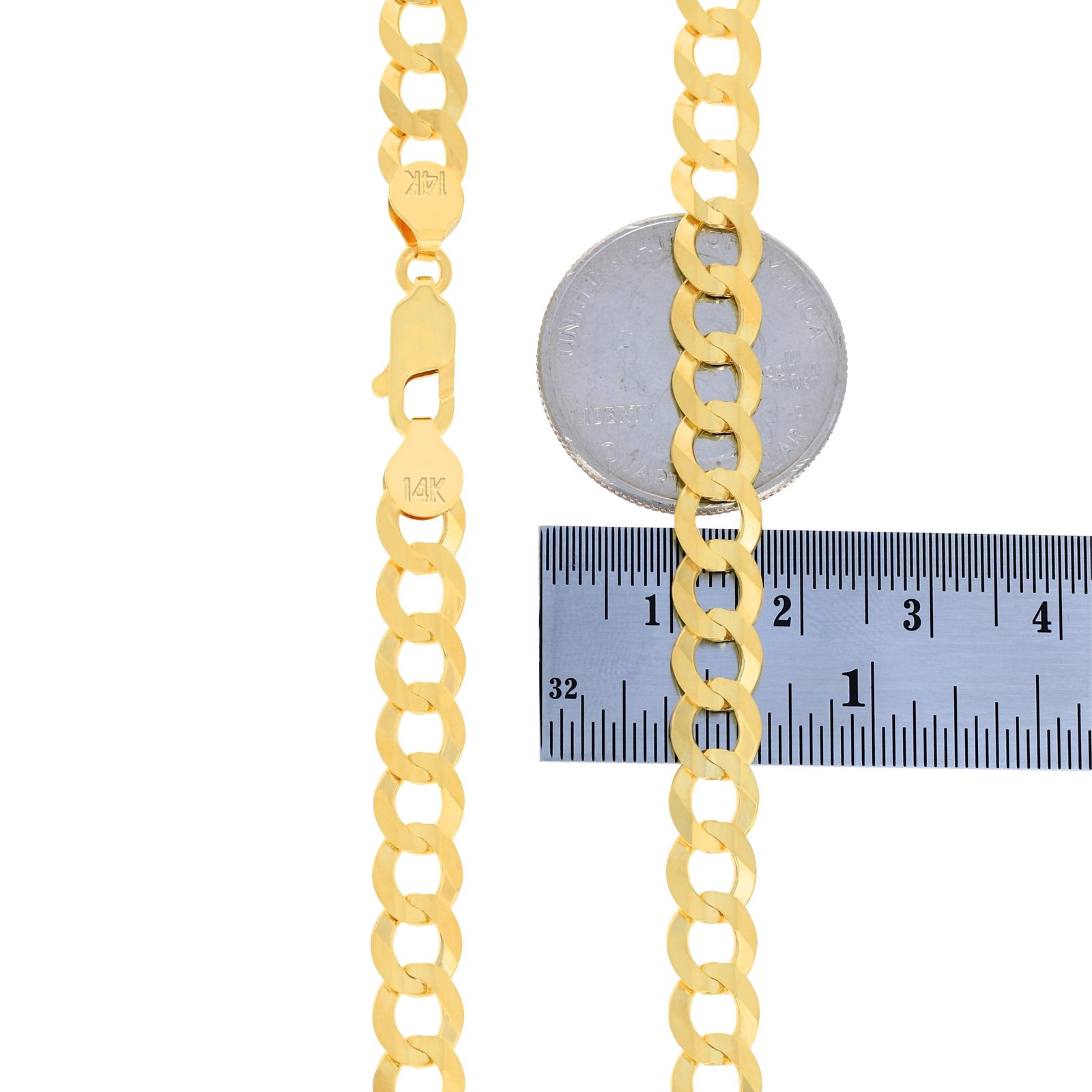 14K Yellow Gold Solid 7mm Concave Curb Cuban Chain Italian Link Mens Bracelet 8″