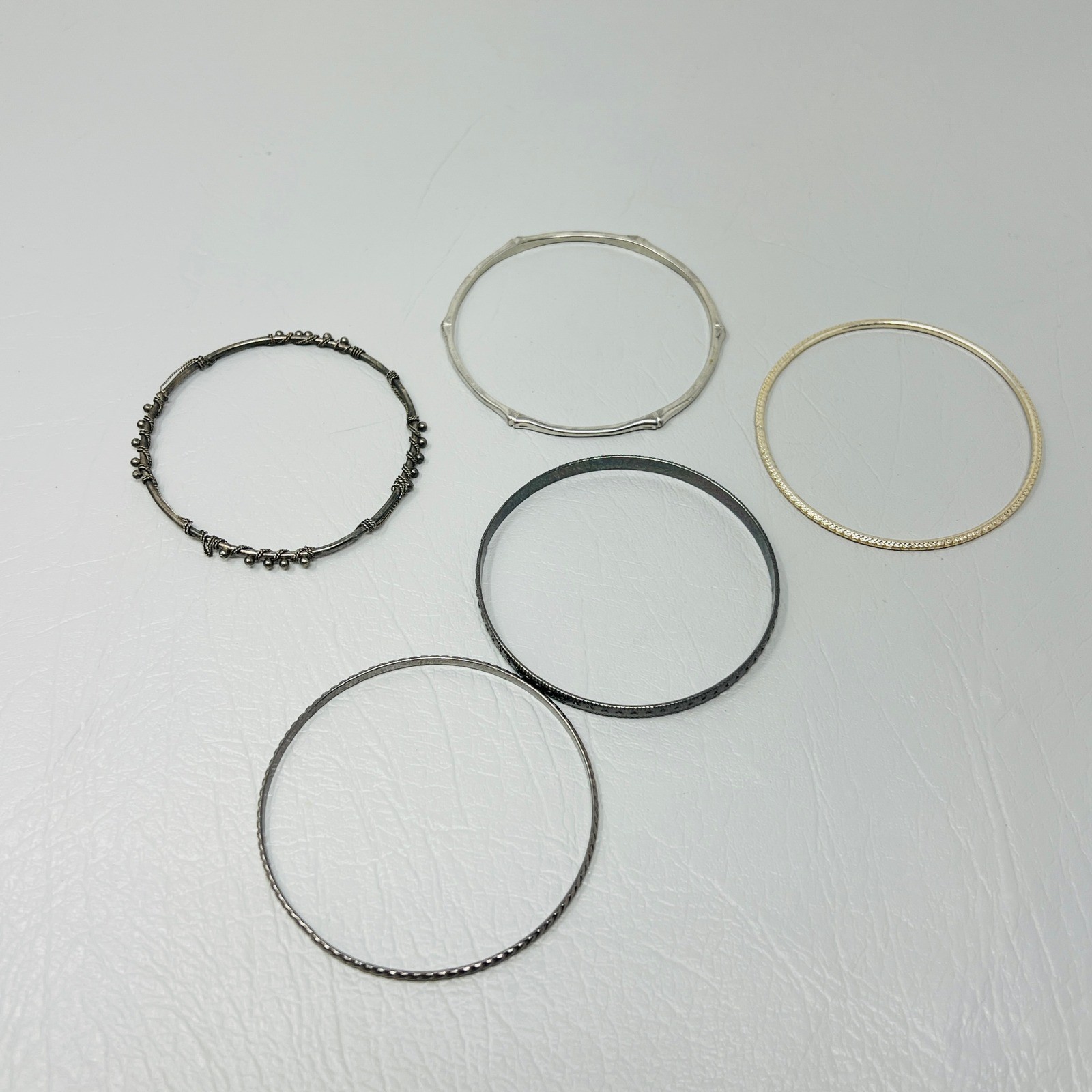 Mixed Metal Bangle Bracelet Set Stackable Silver Gold Gunmetal Boho 5 Piece
