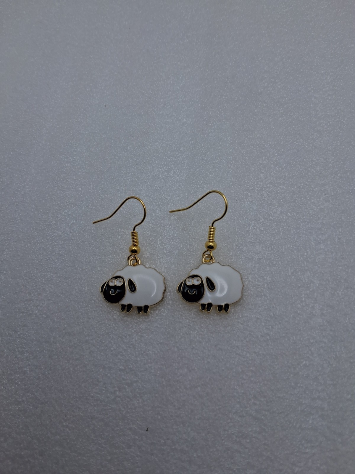 Cute Sheep Dangle Drop Earrings Black & White Enamel Golden Toned Jewelry Gift