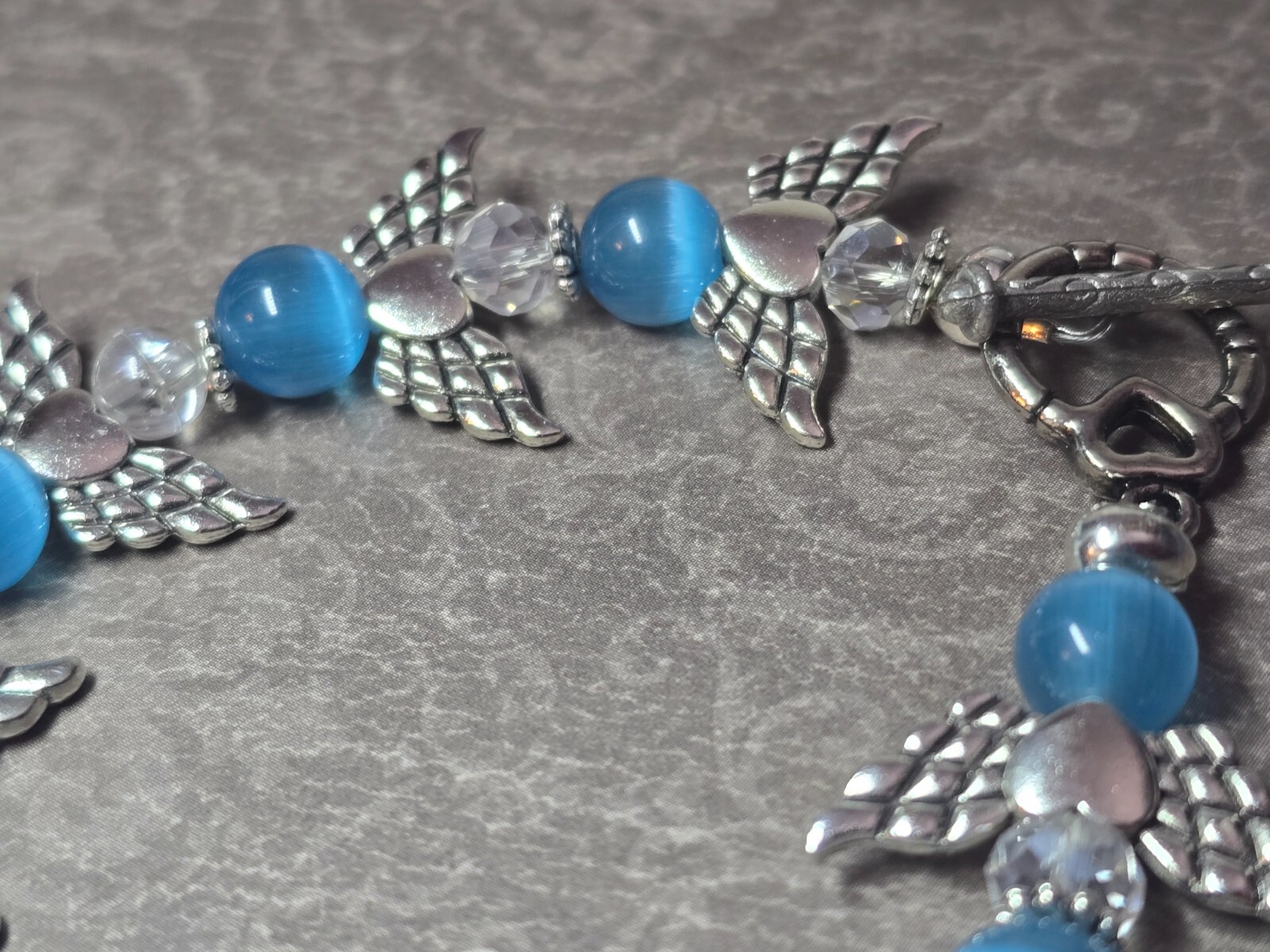 Beautiful Quality Handmade Bracelet, blue & Clear b, Silver Angels, Toggle Clasp