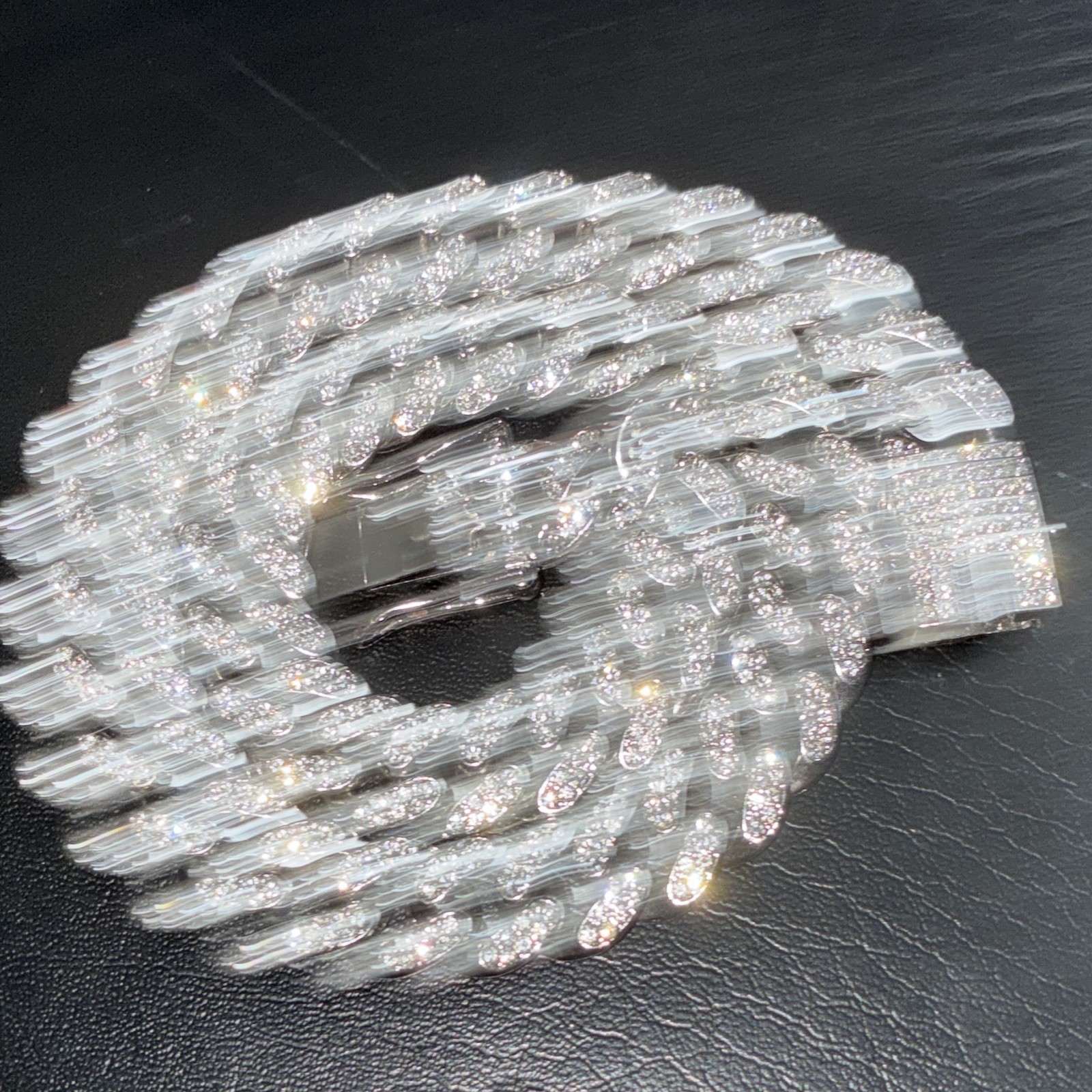 Silver plated Iced Out Cuban Link Chain w/ Box Clasp 16 inch choker. Brass