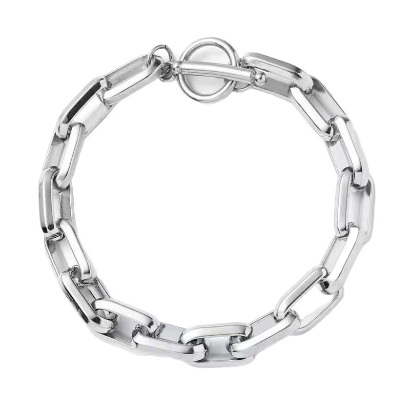 Silver Mens Punk Titanium Steel Chain Curb Cuban Link Bracelet Gifts Men Women