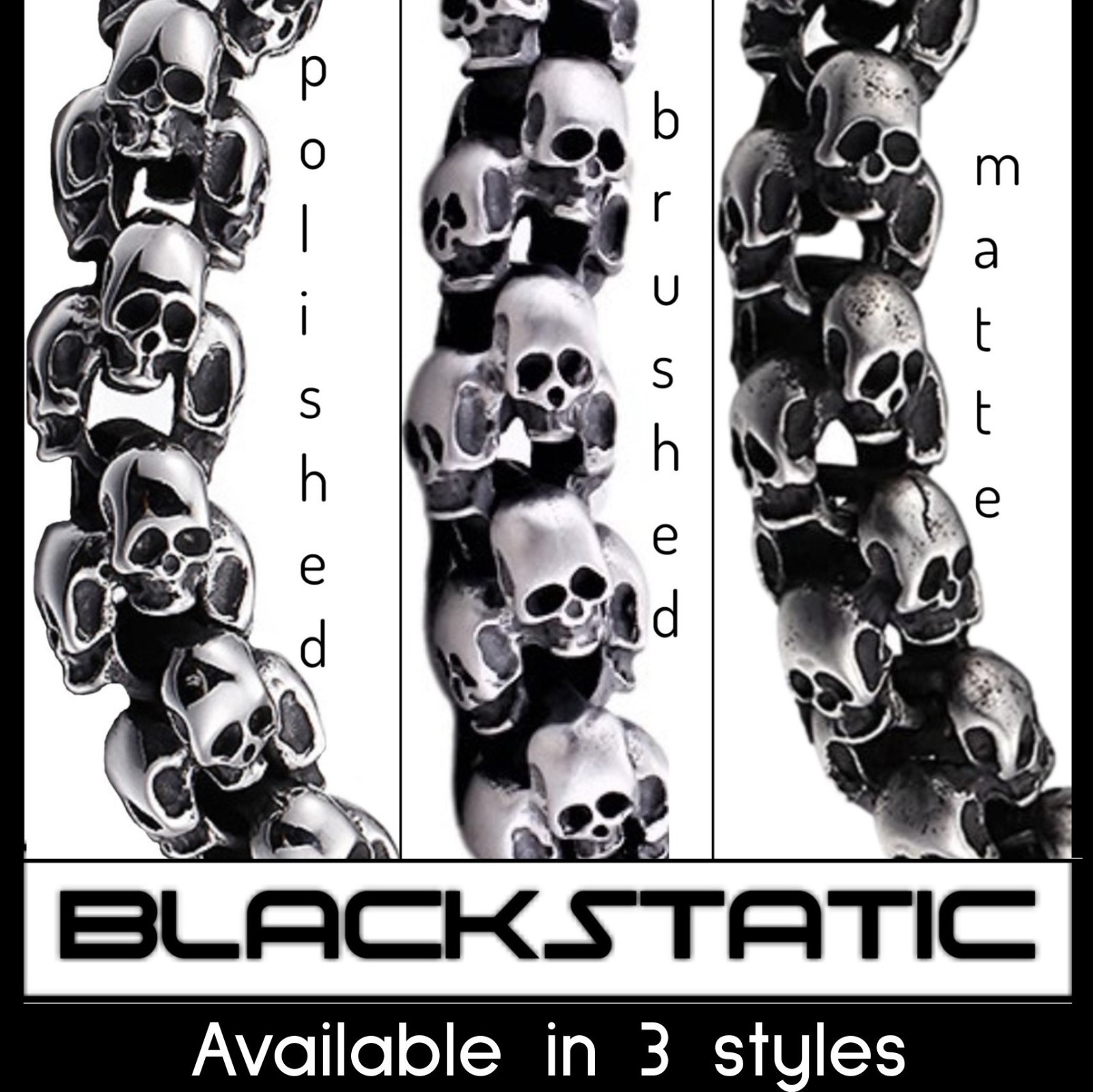 Polished Stainless Steel Silver Skull Bracelet w/Metal Gift Box – BLACKSTATIC
