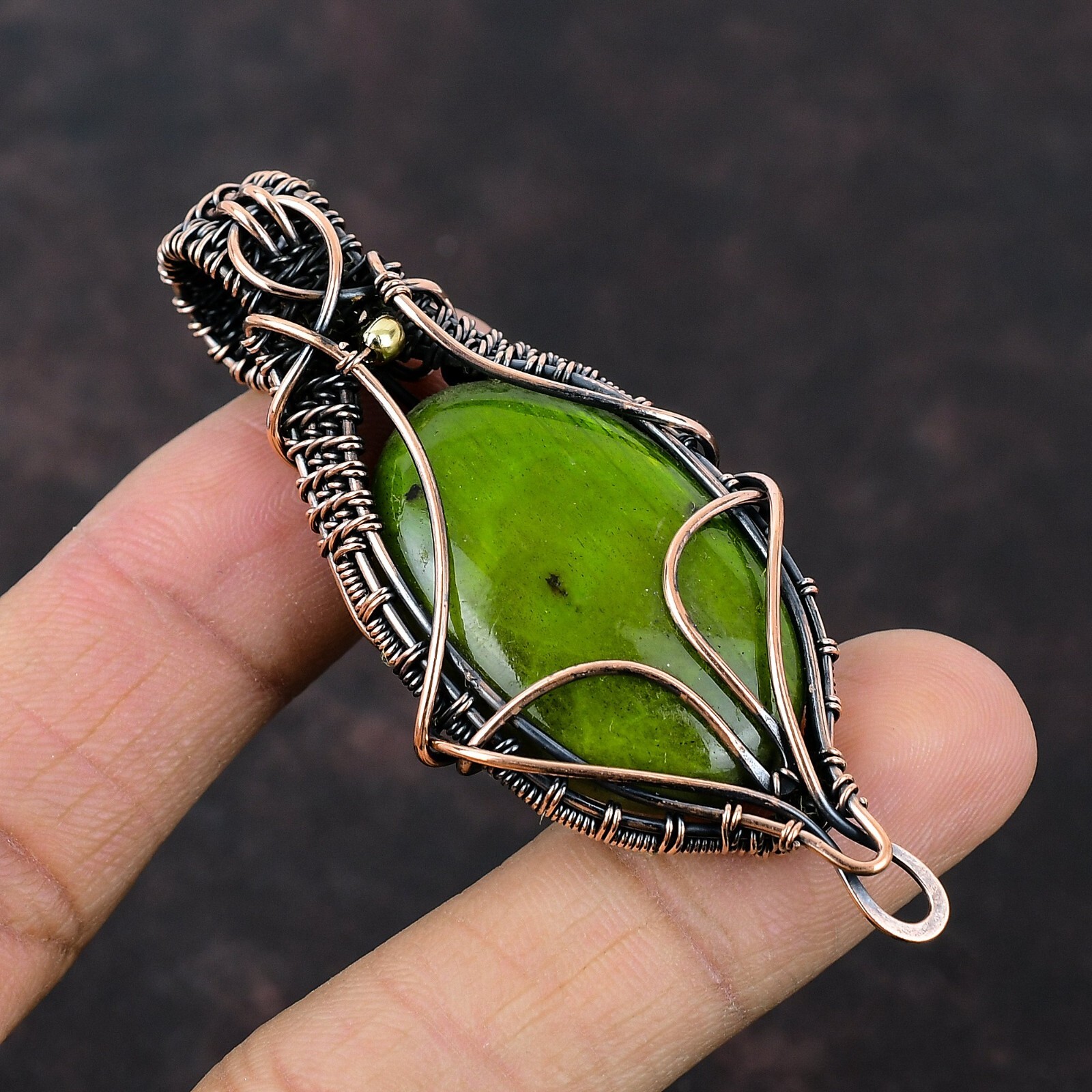 Natural Green Fire Labradorite Daughter Boho Wire Wrapped Pendant Jewelry Copper