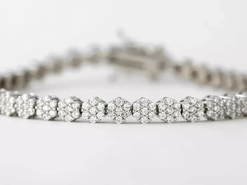 8.70 Ct Round Simulated Diamond 925 White Sterling Silver Flower Tennis Bracelet
