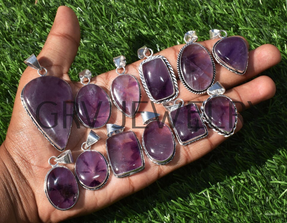 1-500 Pcs Natural Amethyst Pendant Wholesale Lot Bulk: Silver Plated WH-15