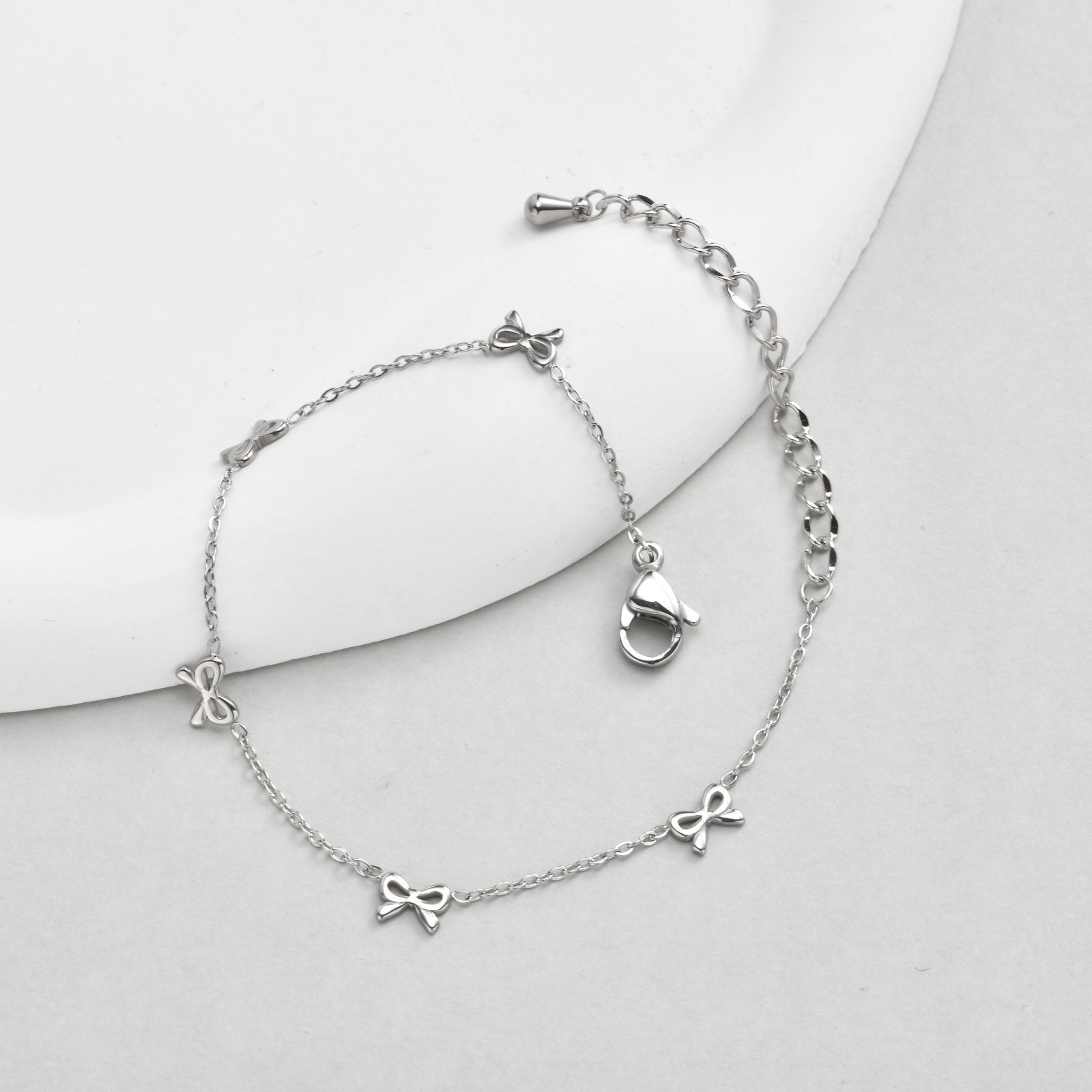 Stainless Steel Cute Butterfly Bow Link Chain Bracelet for Women Adjustable Gift