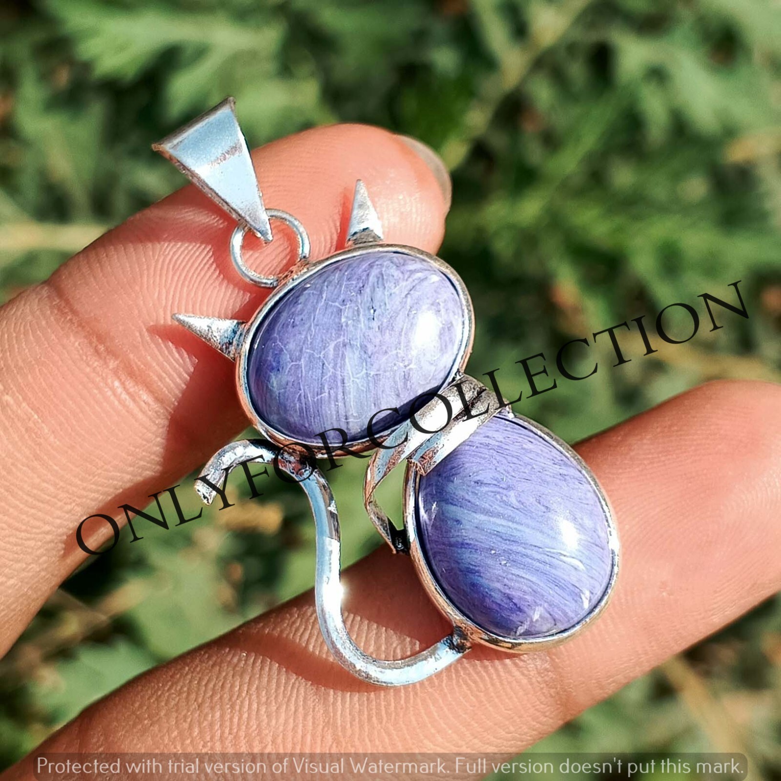 Exclusive Purple Charoite Gemstone 925 Sterling Silver Plated 1 PC Cat Pendant