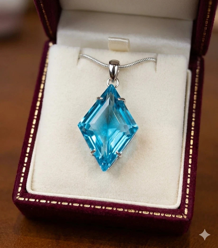 Blue Topaz Pendant 52.85Ct Natural Gems Sterling Sliver Fancy Jewelry With Chain