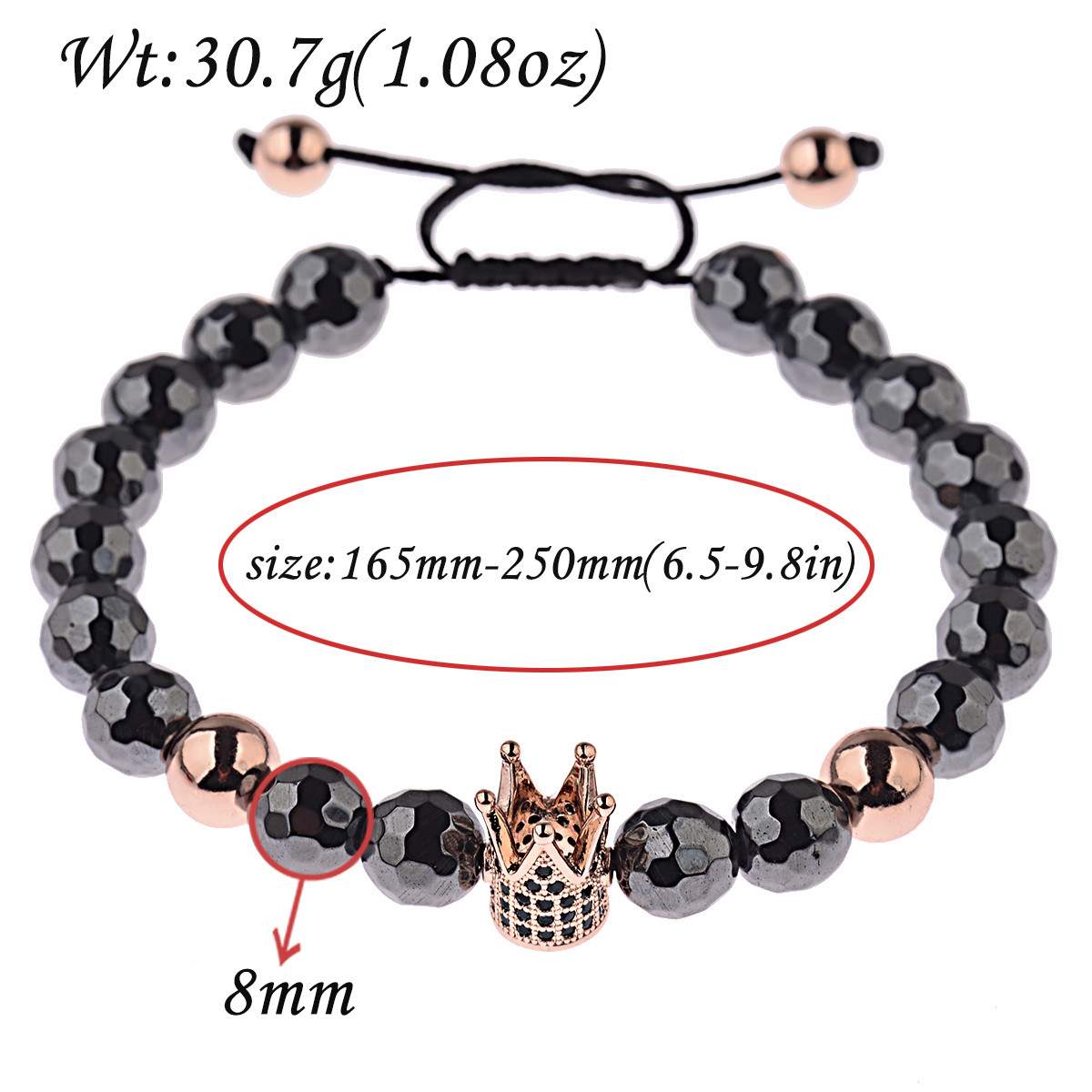 CZ King Crown Natural Stone Women Men’s Adjustable Bracelets Charm Jewelry Gift
