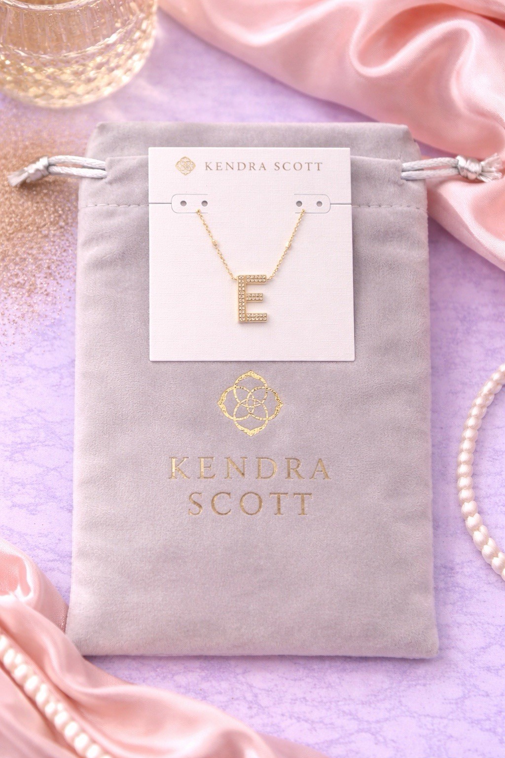 Kendra Scott Gold Letter E Pendant Necklace, Crystal, 14k Yellow Gold-Plated