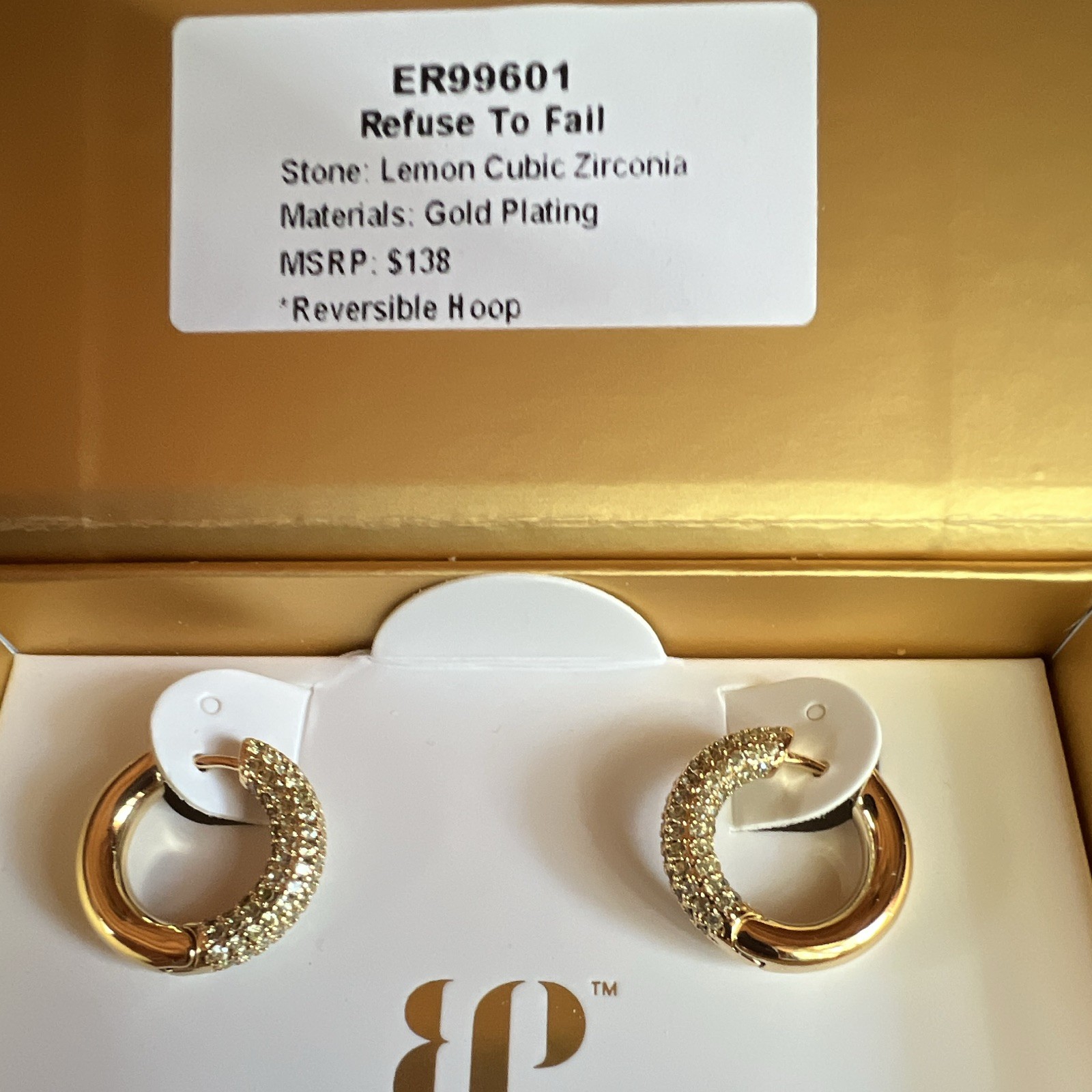 Refuse To Fail Reversible Earrings Set Cushion Yellow Cubic Zirconia Gold Plated