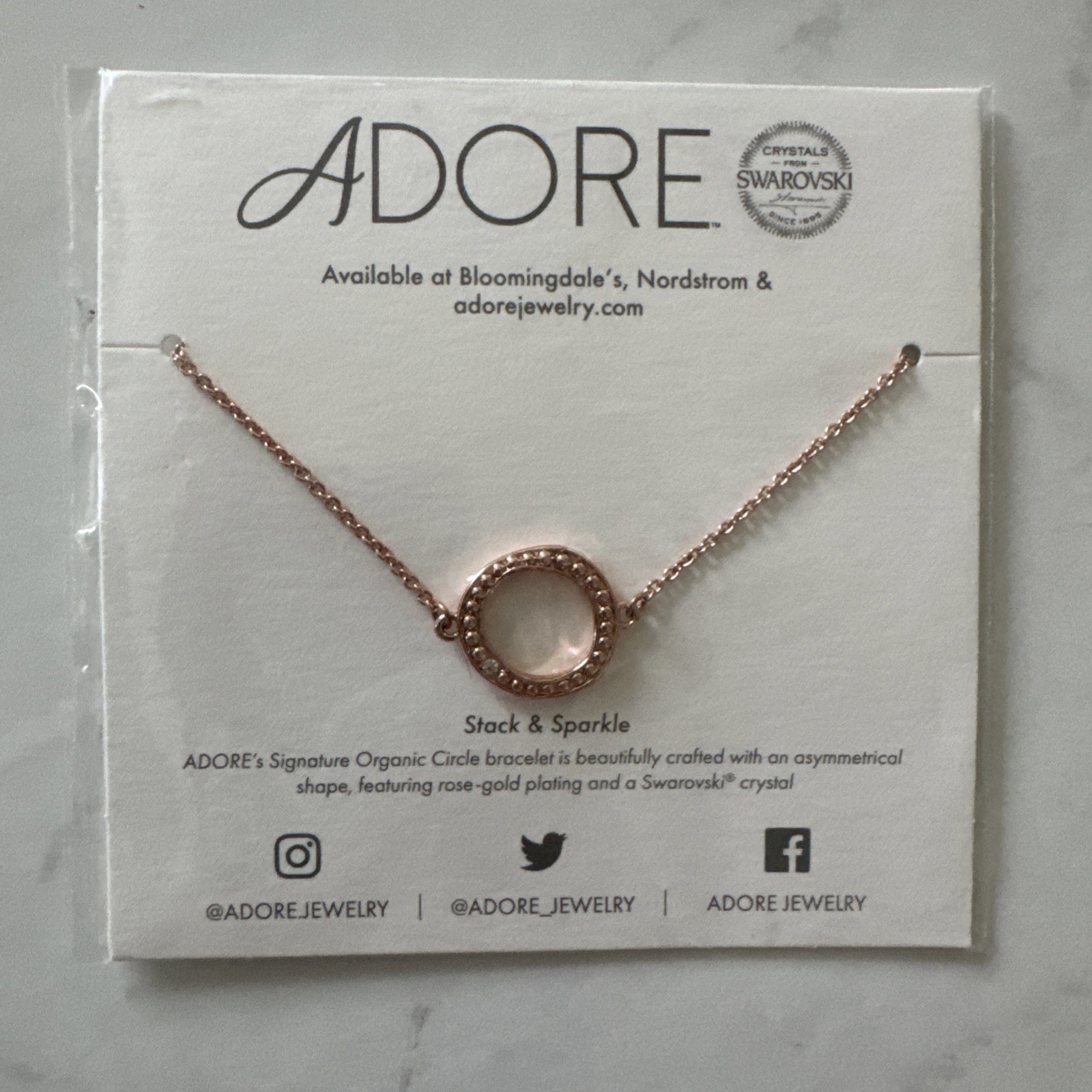 Adore Stack & Sparkle Organic Circle Bracelet Faux Rose Gold Tone | New